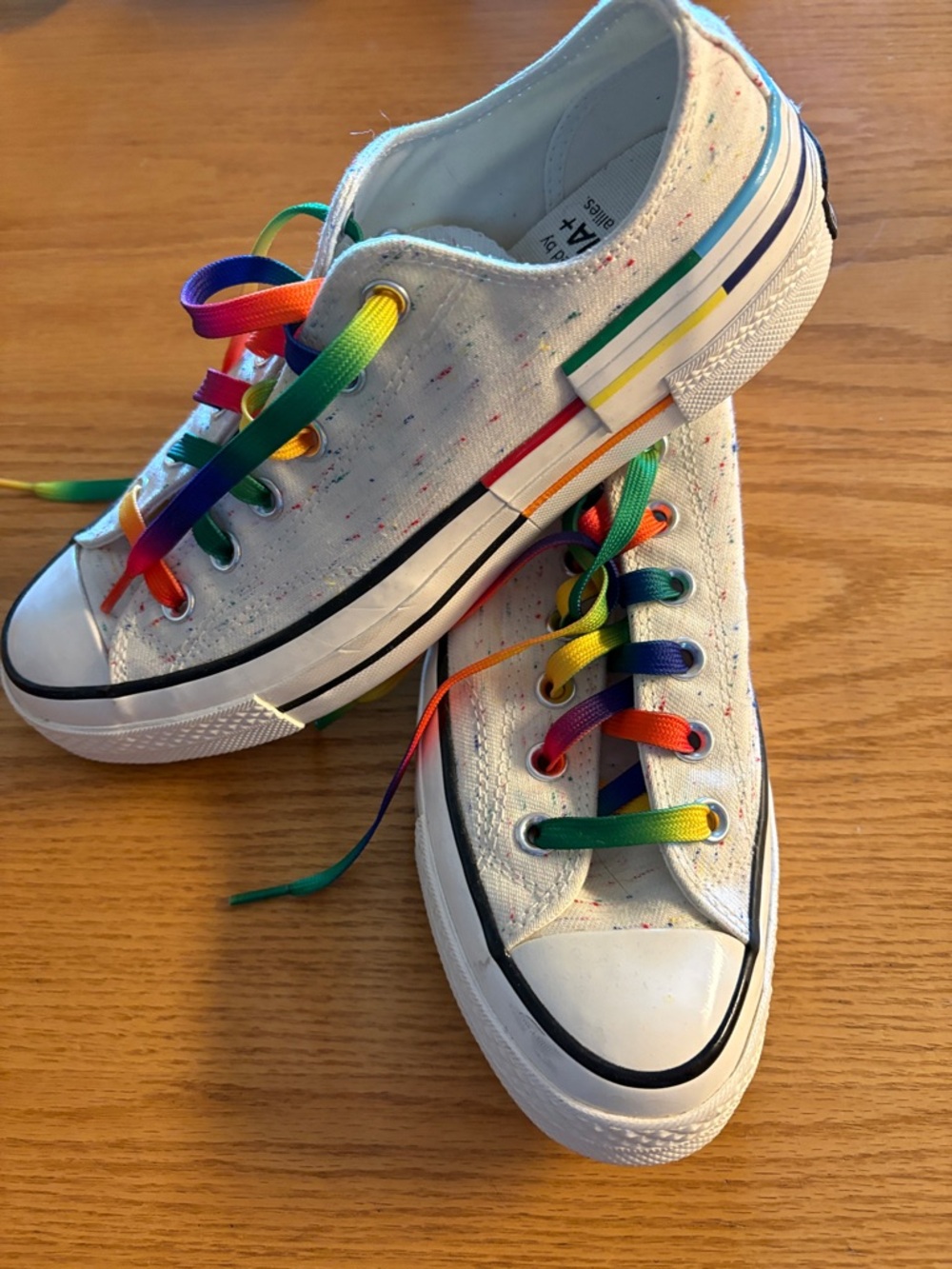 Converse Women's Pride White Low Top Sneakers with Rainbow Laces W8 M6